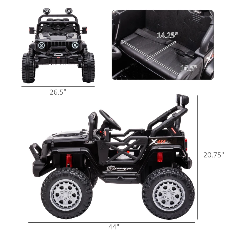 Aosom 12V Kids Ride on Car with Remote Control, Battery-Operated Ride on Toy with Spring Suspension, Led Lights, Music, Horn, 3 Speeds, USB, MP3, Black