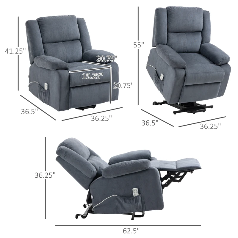 HOMCOM Electric Power Lift Recliner Chair for Elderly with Zero Gravity and Removable Upholstered Armrests, Reclining Chair with Remote Control, Side Pockets, Grey