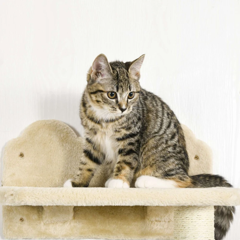 PawHut Wall-Mounted Cat Tree with Hammock for a Cute Cat Bed, Modern Cat Tree with Scratching Post & Cat Shelves, Climbing Playground Kitty Tower
