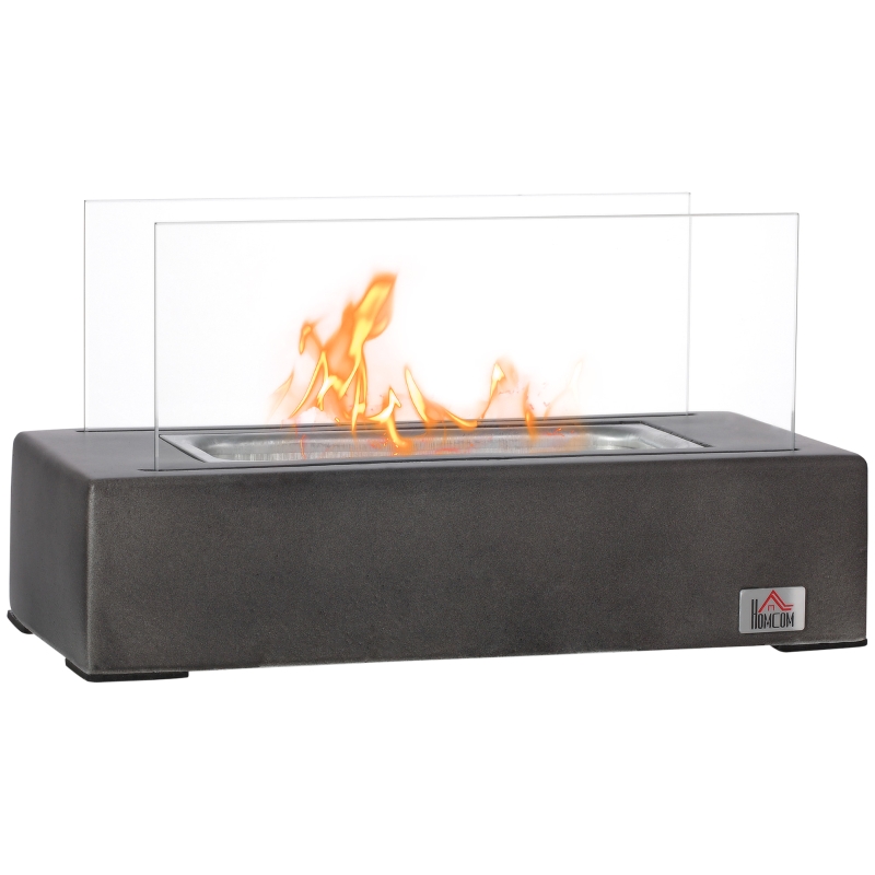 HOMCOM Tabletop Fireplace, 13" Concrete Alcohol Fireplace with Stainless Steel Lid for Indoor and Outdoor, 0.04 Gal Max 195 Sq. Ft., Burns up to 45 Minutes, Dark Grey