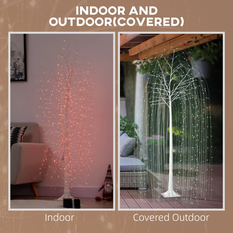 HOMCOM 6’ Artificial Willow Tree Light with 864 Color Changing LED Lights for Home Party, Indoor and Covered Outdoor Use