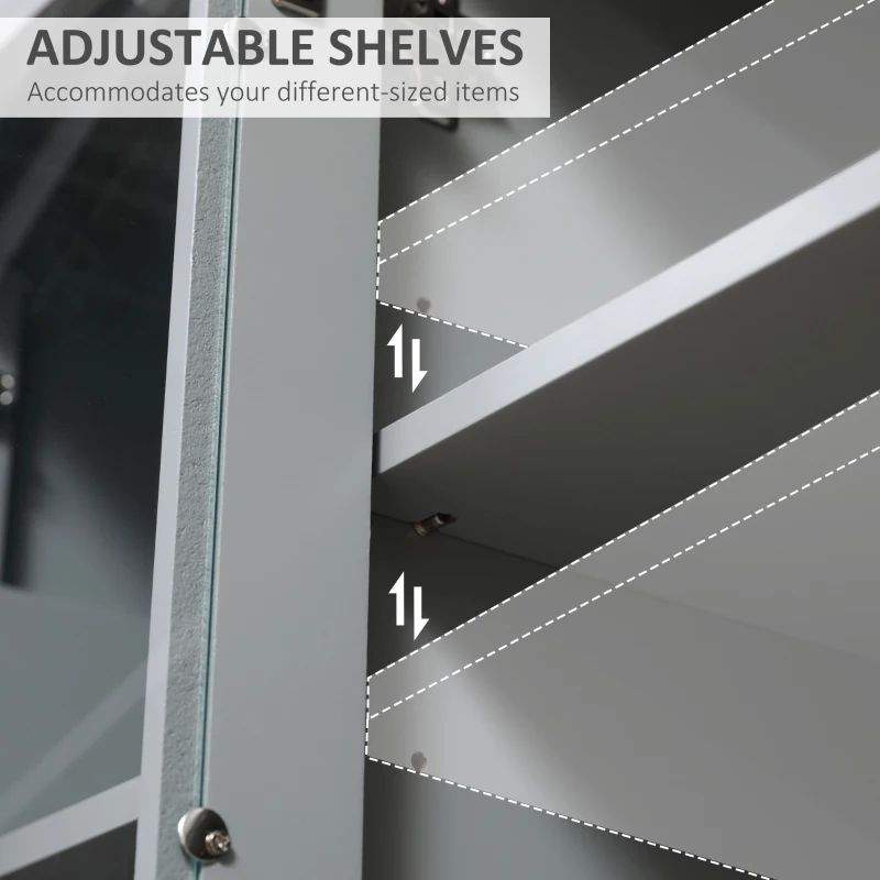 HOMCOM Modern TV Cabinet for TVs up to 60", TV Stand with Glass Door Cabinets and Adjustable Shelf, Media Console with Cupboards Cable Holes, Grey