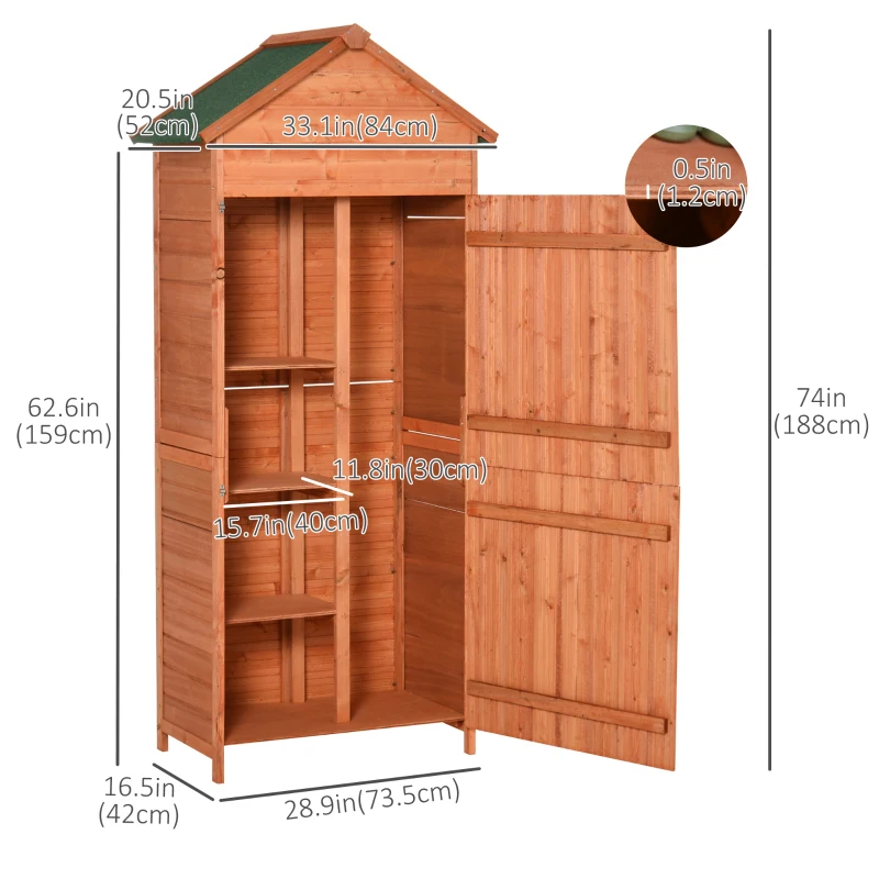 Outsunny Wood Garden Shed Outdoor Tool Storage Cabinet Hutch Lockable Unit with Double Door and 3 Tire Storage Shelves