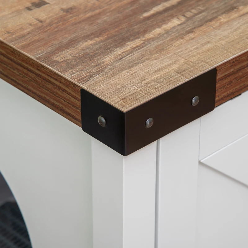 PawHut Cat Litter Box Enclosure with Sliding Door, Cat Washroom Storage Bench with Cat Hole, Indoor Cat House End Table with Sturdy Wooden Structure, White