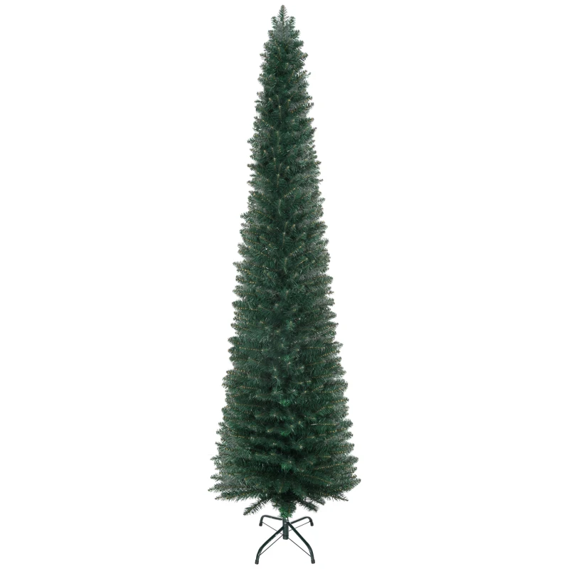 HOMCOM 7FT Artificial Christmas Tree Xmas Pencil Tree Holiday Home Indoor Decoration with Foldable Black Stand for Party, Green