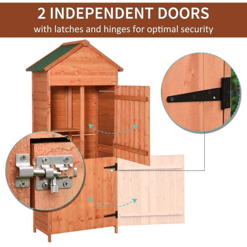 Outsunny Wood Garden Shed Outdoor Tool Storage Cabinet Hutch Lockable Unit with Double Door and 3 Tire Storage Shelves