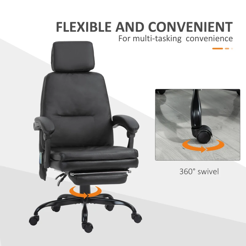 Vinsetto High-Back 6-Point Vibration Massaging Office Chair with 5 Modes, Headrest, Padded Seat, Wheels, Retractable Footrest, Black