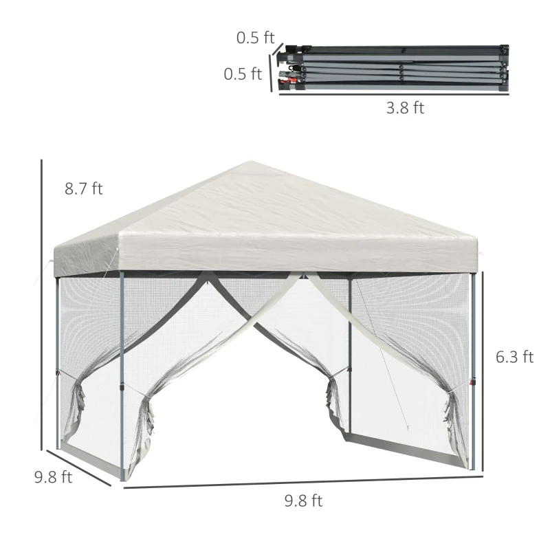 Outsunny 10' x 10' Pop Up Canopy Tent, Tents for Parties with Netting and Wheeled Carry Bag, Height Adjustable Instant Sun Shelter, for Outdoor, Garden, Patio, Beige