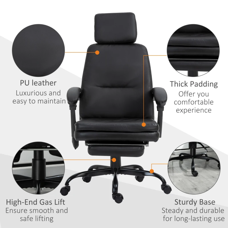 Vinsetto High-Back 6-Point Vibration Massaging Office Chair with 5 Modes, Headrest, Padded Seat, Wheels, Retractable Footrest, Black