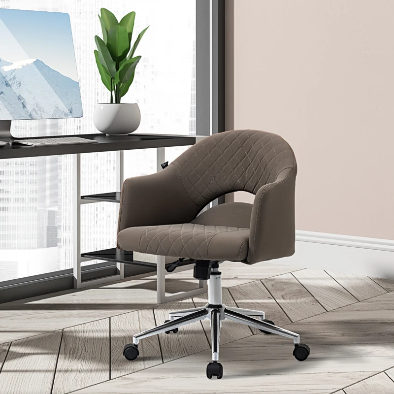 Vinsetto Mid Back Home Office Chair, Computer Desk Chair with Adjustable Height and Padded Seat, Brown