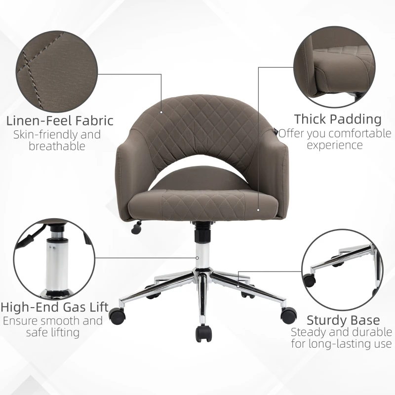 Vinsetto Mid Back Home Office Chair, Computer Desk Chair with Adjustable Height and Padded Seat, Brown