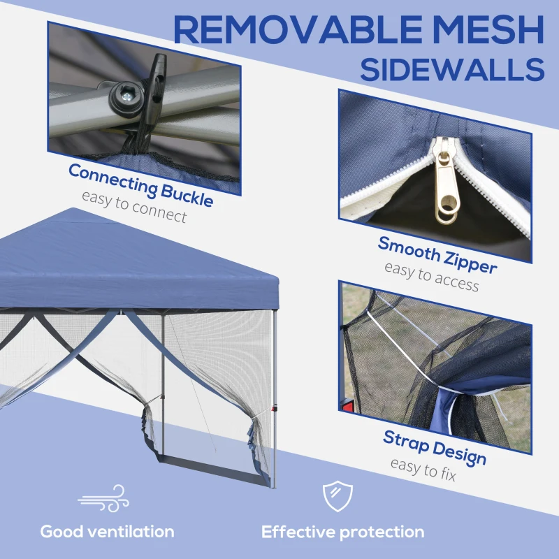 Outsunny 10' x 10' Pop Up Canopy Tent, Tents for Parties with Netting and Wheeled Carry Bag, Height Adjustable Instant Sun Shelter, for Outdoor, Garden, Patio, Blue