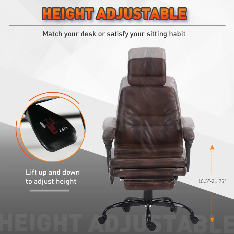 Vinsetto High-Back 6-Point Vibration Massaging Office Chair with 5 Modes, Headrest, Padded Seat, Wheels, Retractable Footrest, Brown