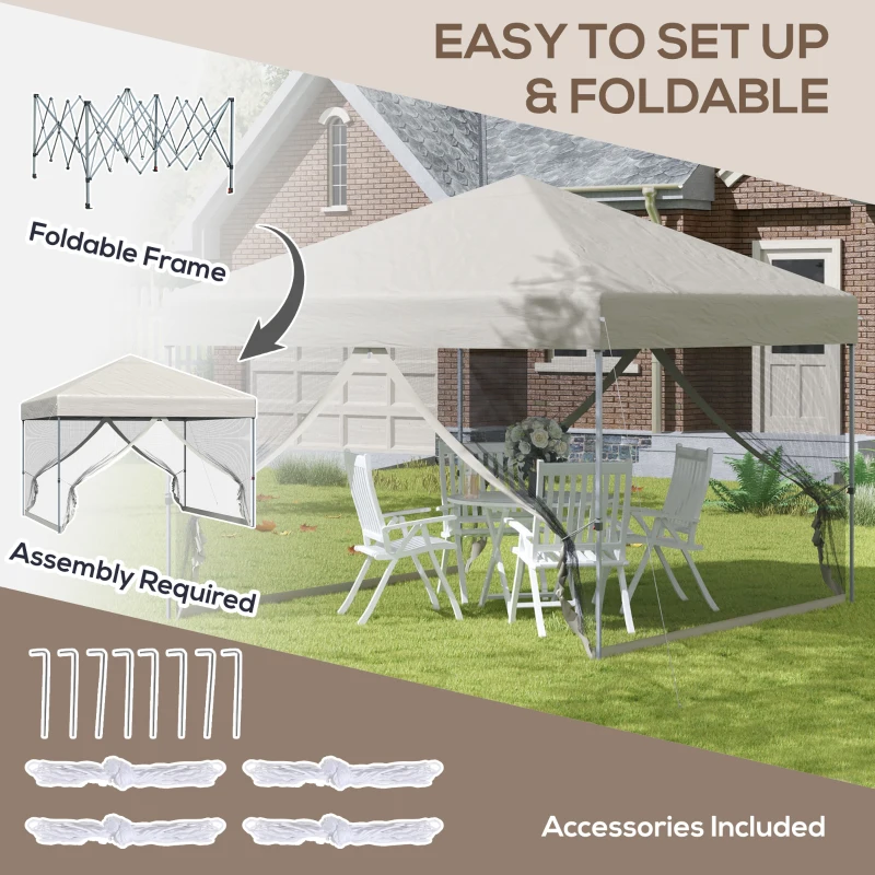 Outsunny 10' x 10' Pop Up Canopy Tent, Tents for Parties with Netting and Wheeled Carry Bag, Height Adjustable Instant Sun Shelter, for Outdoor, Garden, Patio, Beige