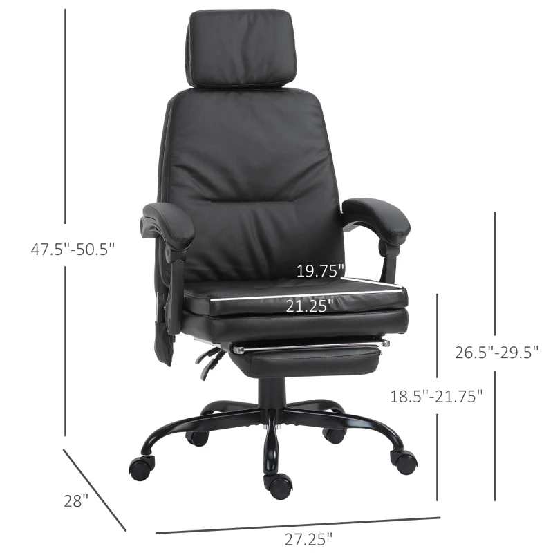 Vinsetto High-Back 6-Point Vibration Massaging Office Chair with 5 Modes, Headrest, Padded Seat, Wheels, Retractable Footrest, Black