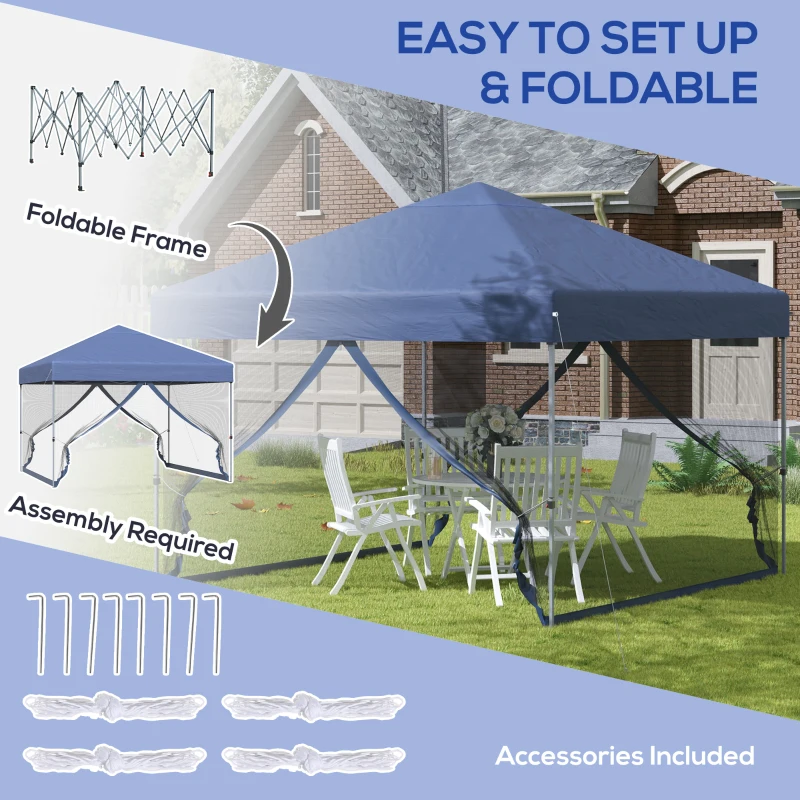 Outsunny 10' x 10' Pop Up Canopy Tent, Tents for Parties with Netting and Wheeled Carry Bag, Height Adjustable Instant Sun Shelter, for Outdoor, Garden, Patio, Blue