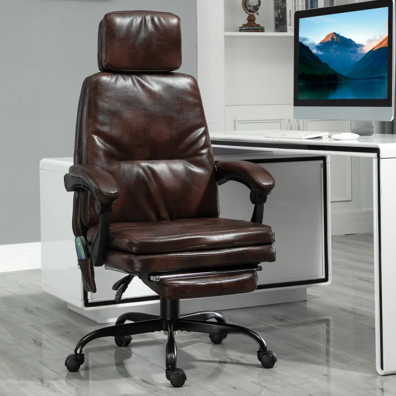 Vinsetto High-Back 6-Point Vibration Massaging Office Chair with 5 Modes, Headrest, Padded Seat, Wheels, Retractable Footrest, Brown