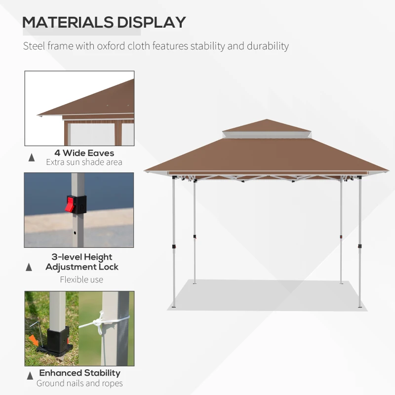 Outsunny 12' x 12' Pop Up Canopy Tent with Netting and Carry Bag, Instant Sun Shelter with 137 sq.ft Shade, Tents for Parties, Height Adjustable, for Outdoor, Garden, Patio, Khaki