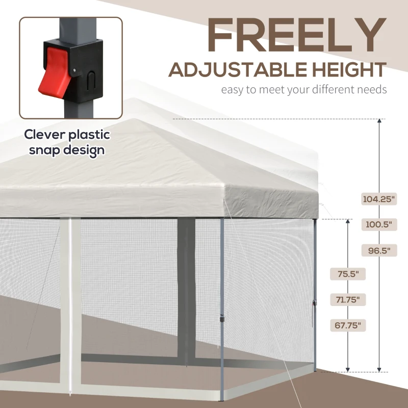 Outsunny 10' x 10' Pop Up Canopy Tent, Tents for Parties with Netting and Wheeled Carry Bag, Height Adjustable Instant Sun Shelter, for Outdoor, Garden, Patio, Beige