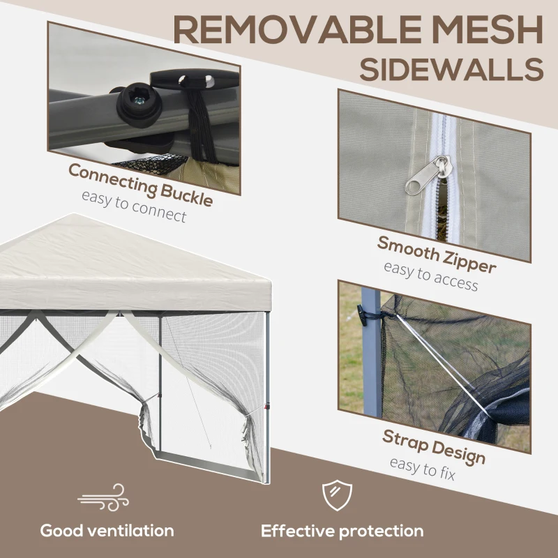 Outsunny 10' x 10' Pop Up Canopy Tent, Tents for Parties with Netting and Wheeled Carry Bag, Height Adjustable Instant Sun Shelter, for Outdoor, Garden, Patio, Beige