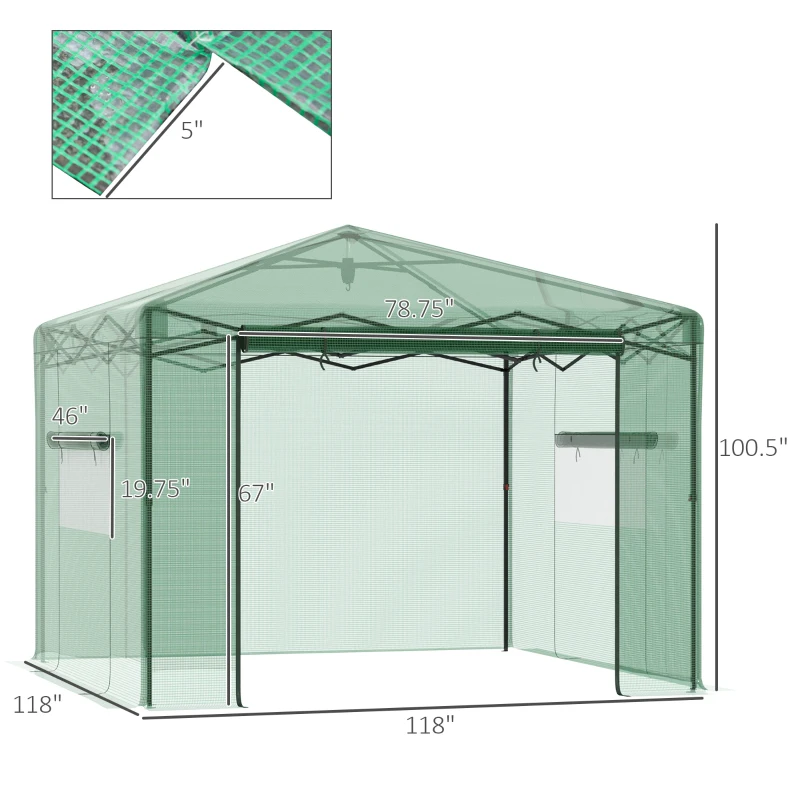 Outsunny 10' x 10' x 8' Portable Pop-up Walk-in Greenhouse with Roll-up Door & 2 Windows for Growing Flowers, Herbs, Vegetables