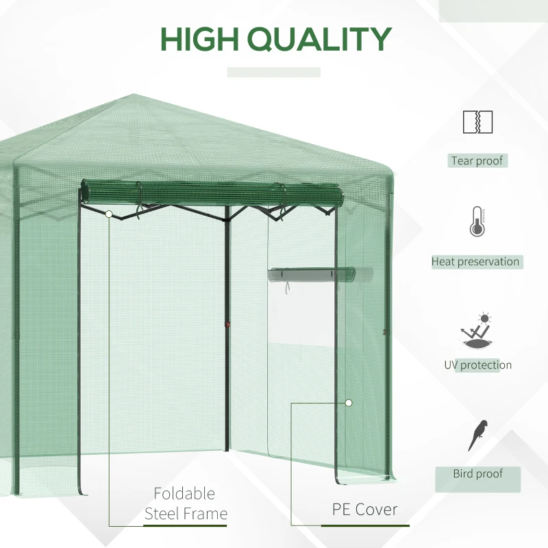 Outsunny 8' x 8' x 8' Portable Pop-up Walk-in Greenhouse with Roll-up Door & 2 Windows for Growing Flowers, Herbs, Vegetables