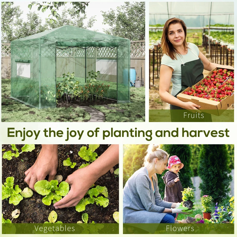 Outsunny 10' x 10' Portable Walk-in Greenhouse, Folding Pop-up, Outdoor Canopy Green House, Roll-Up Zipper Door & 2 Ventilating Side Windows for Growing Flowers, Herbs, Vegetables, Saplings