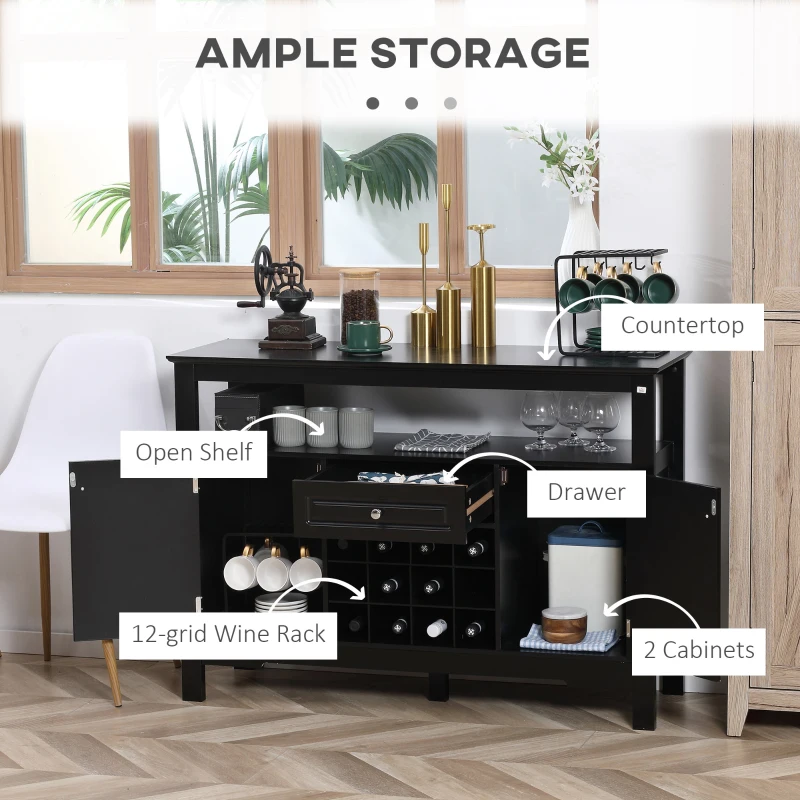HOMCOM Sideboard Buffet Cabinet, 46" Kitchen Storage Cabinet with Wine Rack and Drawer, Coffee Bar Station, Black
