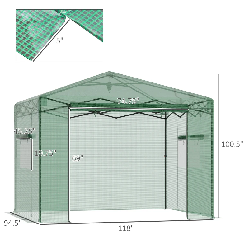 Outsunny 10' x 8' Portable Walk-in Greenhouse, Folding Pop-up, Outdoor Canopy Hot House, Roll-Up Zipper Door & 2 Ventilating Side Windows for Growing Flowers, Herbs, Vegetables, Saplings, Succulents