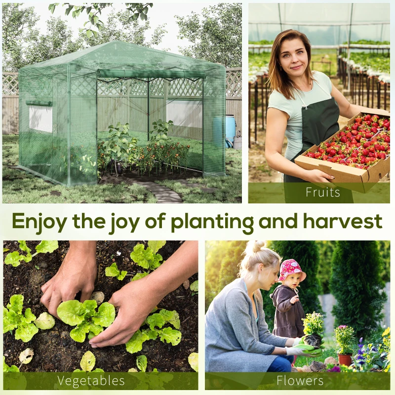Outsunny 10' x 10' x 8' Portable Pop-up Walk-in Greenhouse with Roll-up Door & 2 Windows for Growing Flowers, Herbs, Vegetables