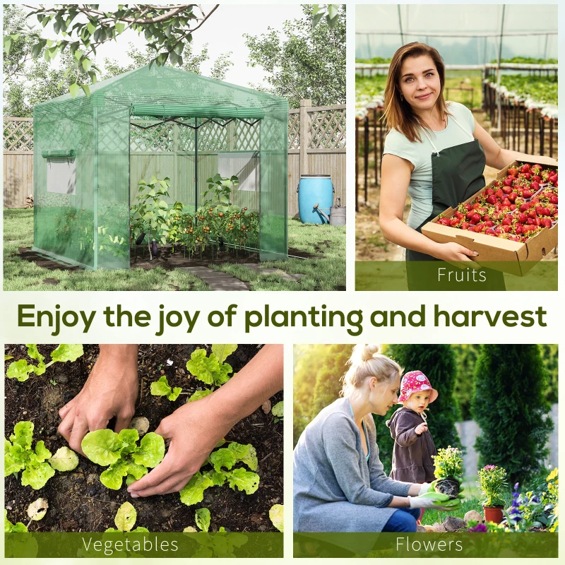 Outsunny 8' x 8' x 8' Portable Pop-up Walk-in Greenhouse with Roll-up Door & 2 Windows for Growing Flowers, Herbs, Vegetables