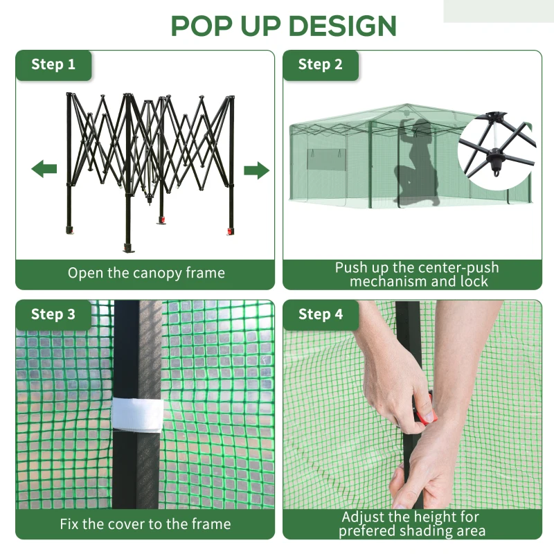 Outsunny 10' x 10' Portable Walk-in Greenhouse, Folding Pop-up, Outdoor Canopy Green House, Roll-Up Zipper Door & 2 Ventilating Side Windows for Growing Flowers, Herbs, Vegetables, Saplings