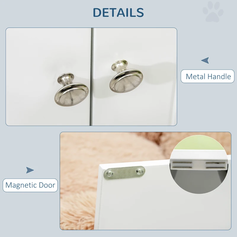 PawHut Elevated Dog Bowls for Large Dogs Pet Feeding Station with Stand, Storage, 2 Stainless Steel Food and Water Bowls, White, 23.6" x 11.8" x 14"