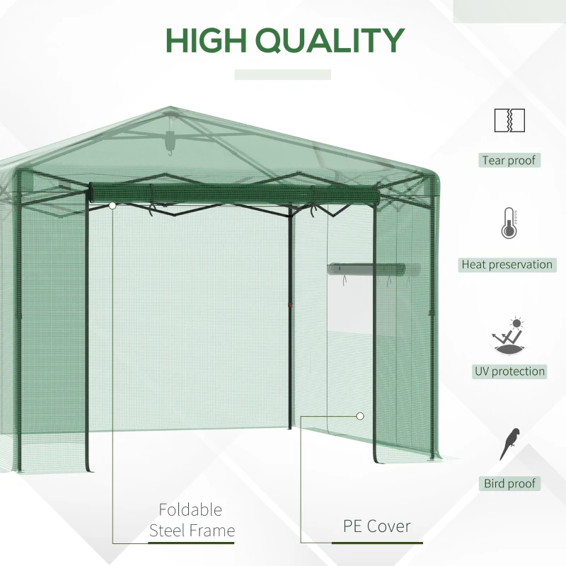 Outsunny 10' x 10' x 8' Portable Pop-up Walk-in Greenhouse with Roll-up Door & 2 Windows for Growing Flowers, Herbs, Vegetables