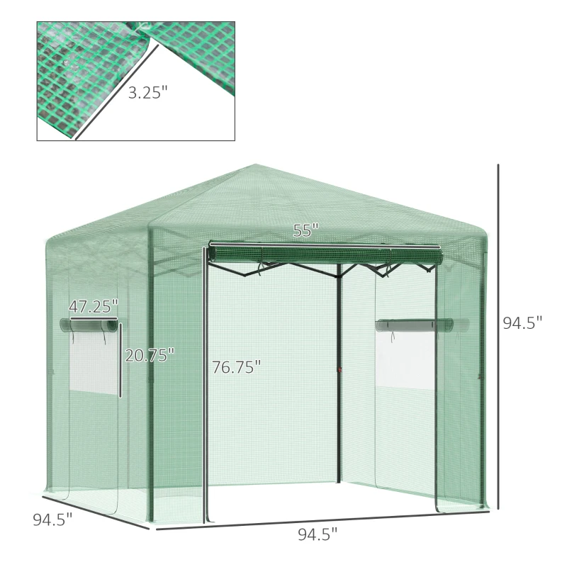 Outsunny 8' x 8' x 8' Portable Pop-up Walk-in Greenhouse with Roll-up Door & 2 Windows for Growing Flowers, Herbs, Vegetables