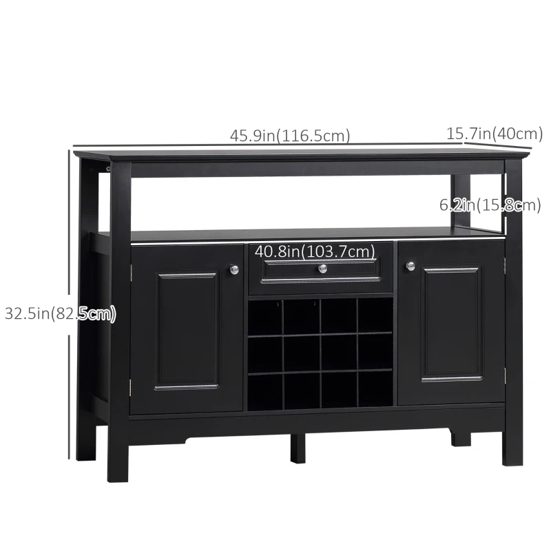 HOMCOM Sideboard Buffet Cabinet, 46" Kitchen Storage Cabinet with Wine Rack and Drawer, Coffee Bar Station, Black
