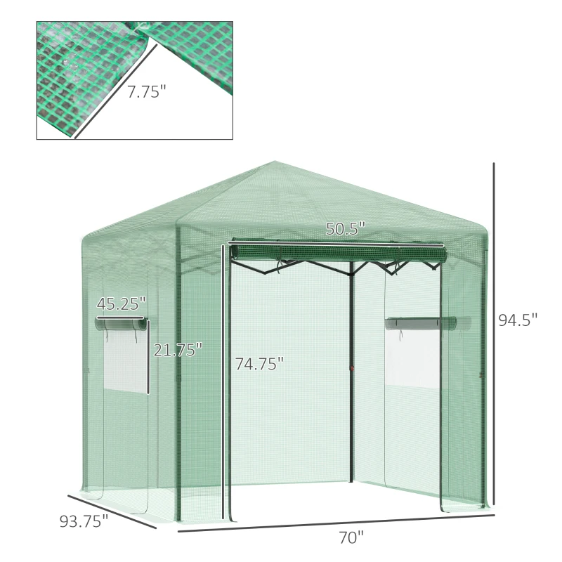 Outsunny 8' x 6' Portable Walk-in Greenhouse, Folding Pop-up, Outdoor Canopy Green House, Roll-Up Zipper Door and 2 Ventilating Side Windows for Growing Flowers, Herbs, Vegetables, Saplings, Green