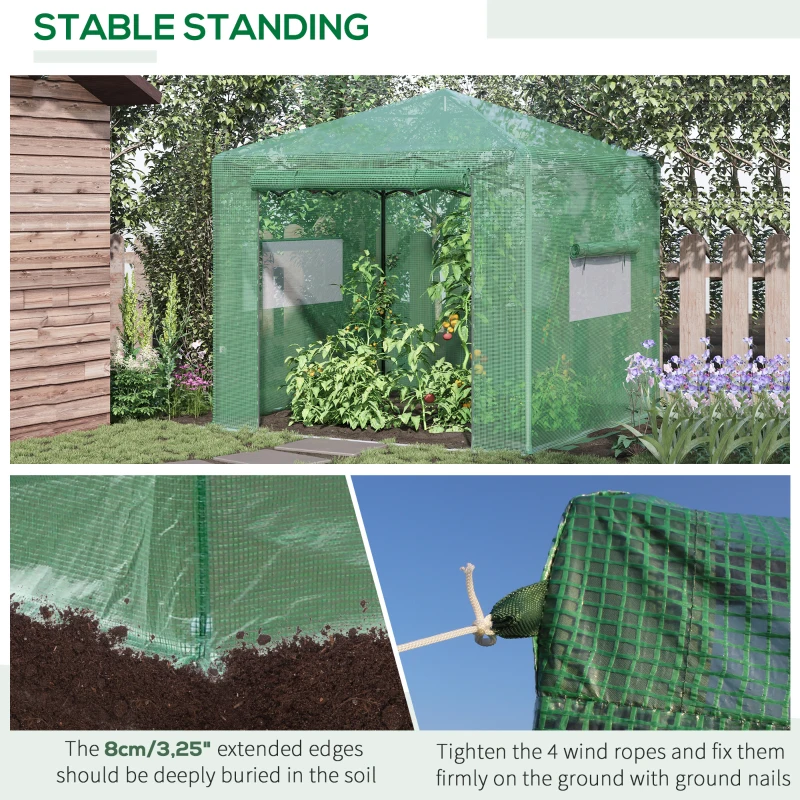 Outsunny 8' x 8' x 8' Portable Pop-up Walk-in Greenhouse with Roll-up Door & 2 Windows for Growing Flowers, Herbs, Vegetables