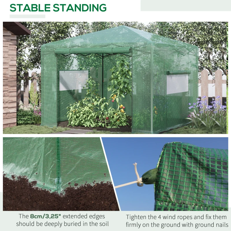 Outsunny 10' x 10' x 8' Portable Pop-up Walk-in Greenhouse with Roll-up Door & 2 Windows for Growing Flowers, Herbs, Vegetables
