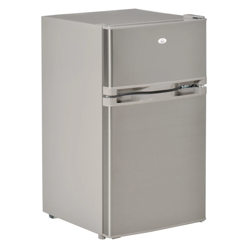 HOMCOM Mini Fridge with Freezer Compact Refrigerator 3 Cu Ft with 2 Doors Adjustable Temperature Removable Glass Shelves and Reversible Door for Office Motor Home Dormitory Apartment Bedroom Silver