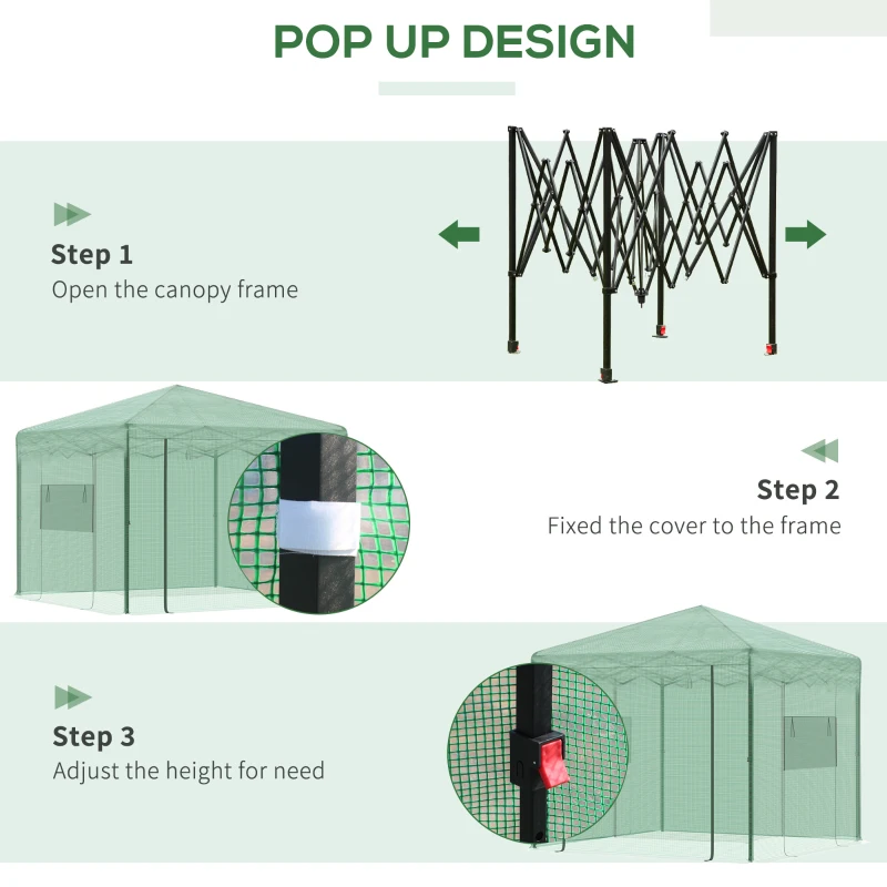 Outsunny 8' x 8' x 8' Portable Pop-up Walk-in Greenhouse with Roll-up Door & 2 Windows for Growing Flowers, Herbs, Vegetables