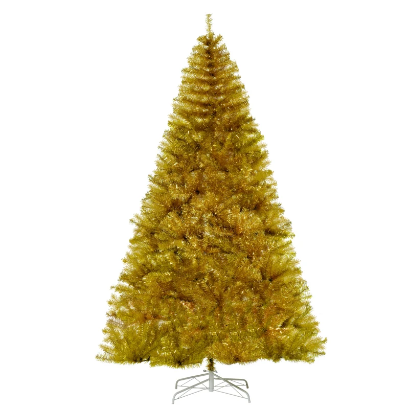 HOMCOM 7.5' Tall Unlit Full Fir Artificial Christmas Tree with Realistic Branches, and 1477 Tips, Gold
