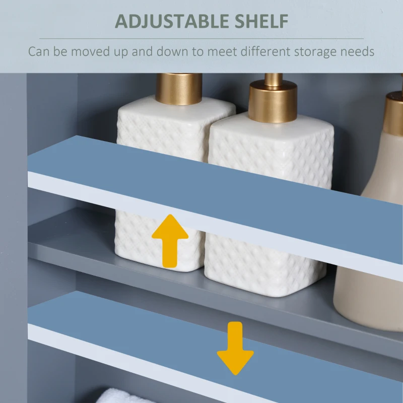 kleankin Medicine Cabinet, Wall-Mounted Bathroom Mirror Cabinet with Double Doors, Open Shelf, and Adjustable Shelf, Modern Bathroom Wall Cabinet, Grey