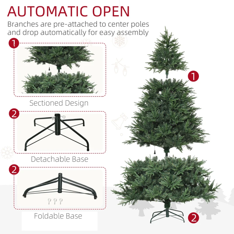 HOMCOM 7' Tall Prelit Full Artificial Christmas Tree with Realistic Branches, 400 Warm White LED Lights and 4030 Tips, Green