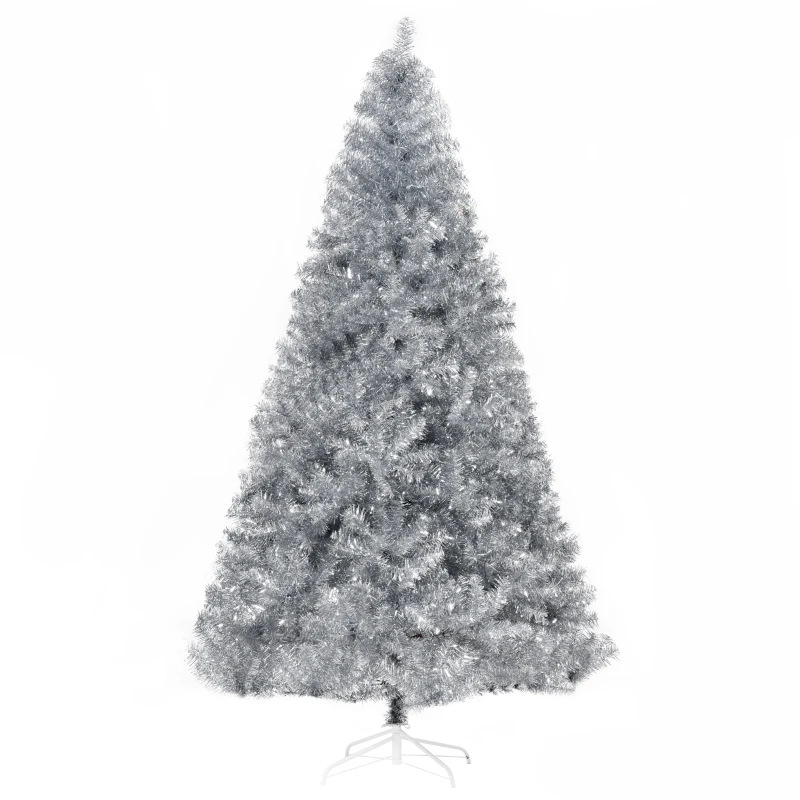 HOMCOM 7.5ft Unlit Full Pine Artificial Christmas Tree with Realistic Branches, Fake Holiday Tree with 1477 Tips, Silver