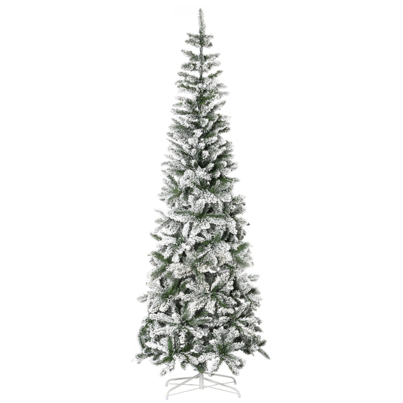 HOMCOM 7.5ft Artificial White Flocked Christmas Tree Pencil Tree for Holiday Home Décor
