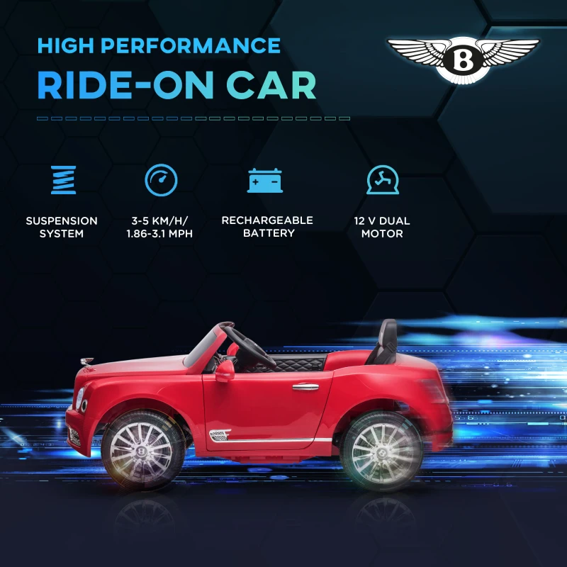 Aosom Electric Ride On Car with Parent Control, 12V 7AH Battery Powered Car with LED Lights, MP3, Horn, Music, 2 Motors, for 37-72 Months, Red