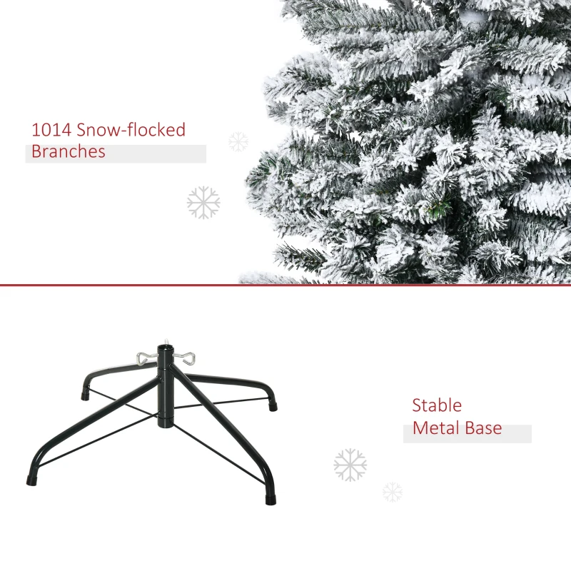 HOMOM 9ft Flocked Christmas Tree, Pencil Artificial Xmas Tree with Faux Snow, Dense Branches, Foldable Metal Base for Indoor Holiday Decor