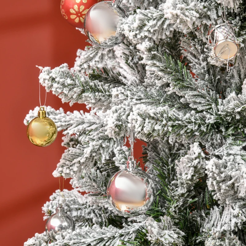 HOMCOM 9ft Unlit Snow-Flocked Slim Pine Artificial Christmas Tree with Realistic Branches and 1084 Tips