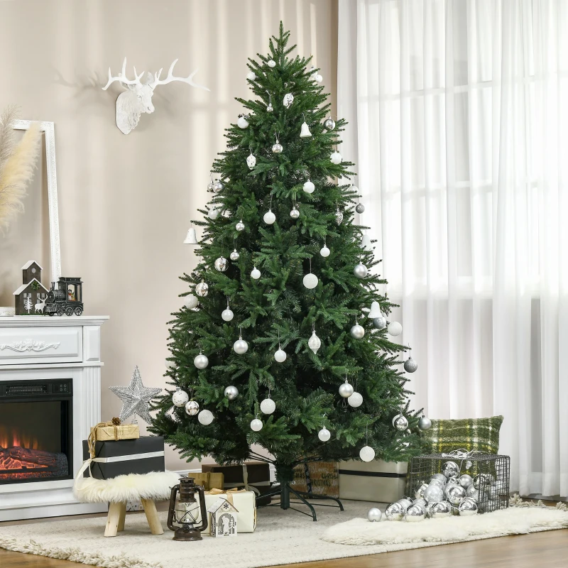 HOMCOM 7' Tall Unlit Full Artificial Christmas Tree with Realistic Branches and 4030 Tips, Green